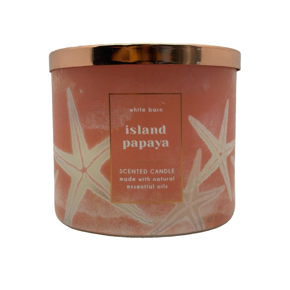 White Barn Island Papaya Scented Candle Large With Lid Used Pink Starfish Beach